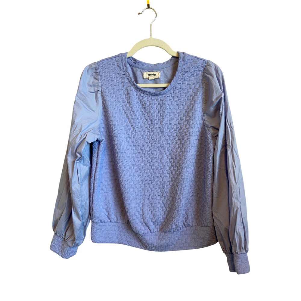 Porridge Clothing Periwinkle Blue Mixed Media Honeycomb Puff Sleeve Top Medium